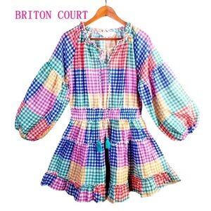 NWT Briton Court Bubble Sleeve Mini Color Block Dress w/ Elastic Waist S